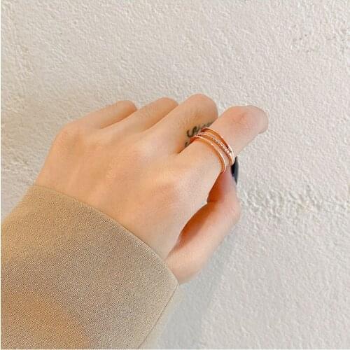 Simple Multi-layer Three-layer Hollow Micro-inlaid Zircon Ring Wide Version Index Finger Tail Finger Ring