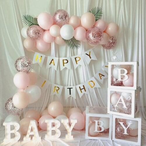 A-Z letter name transparent box for happy birthday party decorations kids baby shower balloons box 1st birthday name babyshower