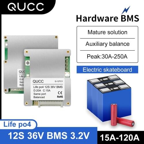 Qucc 12S 36V 15A 20A 30A 40A 50A 60A 80A 100A 120A Lifepo4 BMS 18650 32700 3.2V Lithium Battery Protection Board with Balance