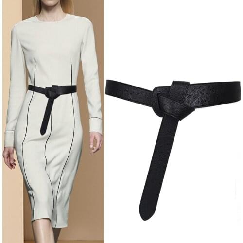 118cm Women genuine leather Belt Wide Knotted Shirt Simple Fashion Versatile Black Waistband With Skirt And Style bind Belt