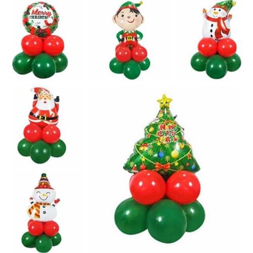 Merry Christmas Tree Cane Snowman Red Santa Claus Latex Foil Balloons Set Inflatable Air Balls Party Supplies Decoration