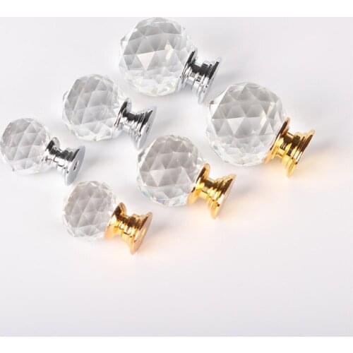 5pc Round crystal Glass handle Single hole European furniture Knob 20mm 40mm for Gift box storage box Wardrobe drawer Pulls