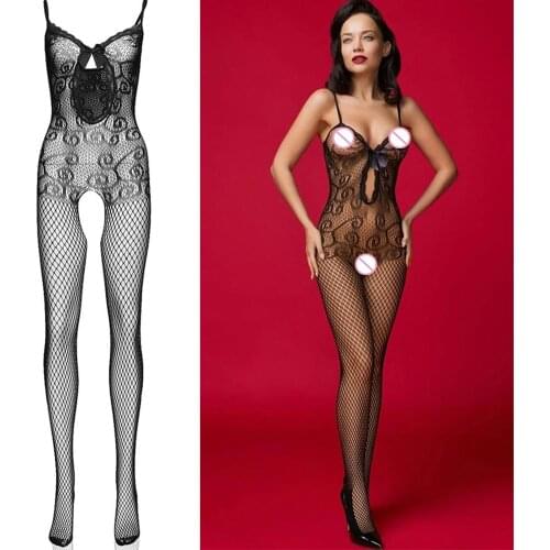Sexy Women Bodystocking Lingerie Fishnet One Piece Jumpsuits Sheer Lace Mesh Bodycon Bodysuits Babydoll Nightwear 201