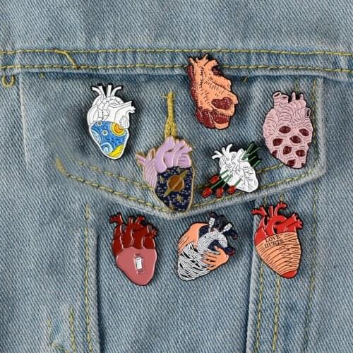 Heart Cardiac Brooches Anatomical Vessel Blood Red Black White Medical Science Rose Wave Cosmic Planet Love Hurts Pins Badge