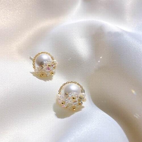Korean Shell Flower Pearl Stud Earrings For Women White High Grade Fashion Jewelry Simple Earings Wholesale