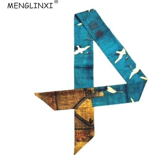 Red-crowned Crane Silk Scarf New Brand Bag Scarf For Women Head Skinny Scarf Long Handle Bag Scarves Wraps Drop Shipping