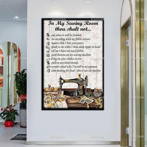 Sew Tailor In My Sewing Room Thou Shalt Not Ask When It Will Be Finished Retro Poster Home Living Decor Prints Wall Art Canvas