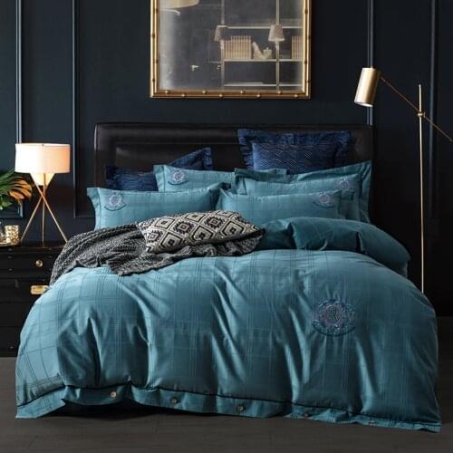 Quilt Cover Sheet Pillow Case Fitted Sheet Set Mercury Four Piece Set 80s Pure Cotton Satin Jacquard Embroidery 4PCS Wedding Kit