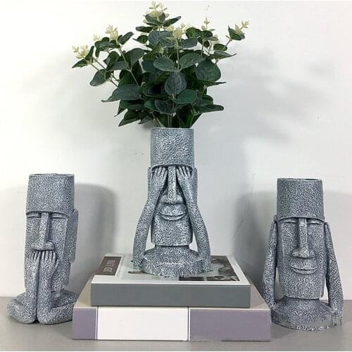 Nordic Style Resin Human Head Vase Ornaments Abstract Portrait Flower Arrangement Statue Resin Craft Home Decoration Accessories
