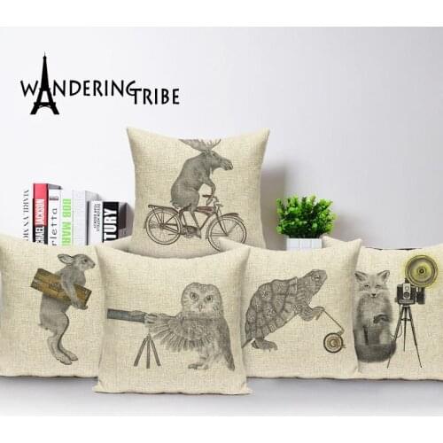 Tortoise Decorative cotton Home seat car colorful Square butterfly pillow soft Cushion Covers linen animal owl sushion cover