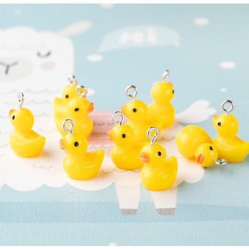 YEYULIN 10pcs Cute Yellow Duck Resin Earring Charms DIY Findings Kawaii 3D Keychain Bracelets Pendant For Jewelry Making