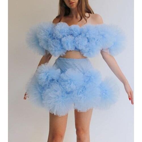 Sky Blue Mini Skirt for Women Ruffled Tulle Chic Tutu Skirts Personalized Girls Party Gown 2020 Custom Made NO TOP