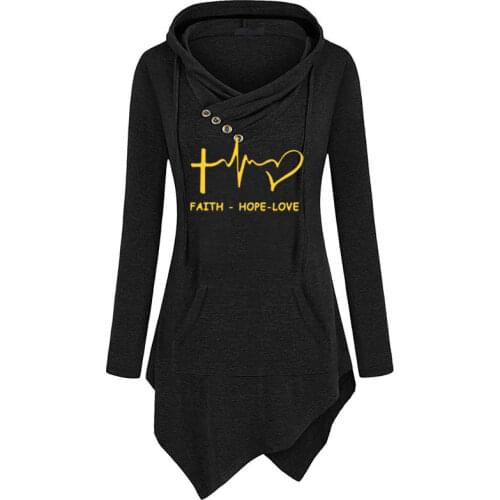 Faith Hope Love Christian Print Hoodie Women Summer Style Cotton Long Sleeve Sweatshirt Hoodies Funny Irregular Clothing