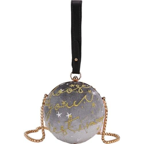 Luxury Fashion Blue Planet Velvet Star Ball Shoulder Bag Women small round Velour Bag Personality Female Handbag