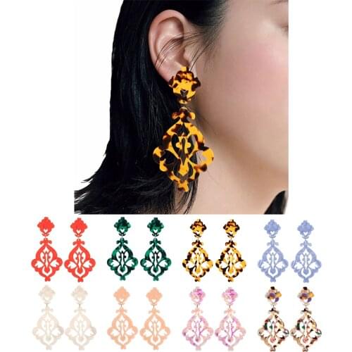 Tortoiseshell earrings for women Acetate jewelry Fashion Dangle long earring Flower design Resin Acrylic Accessories Wholesale