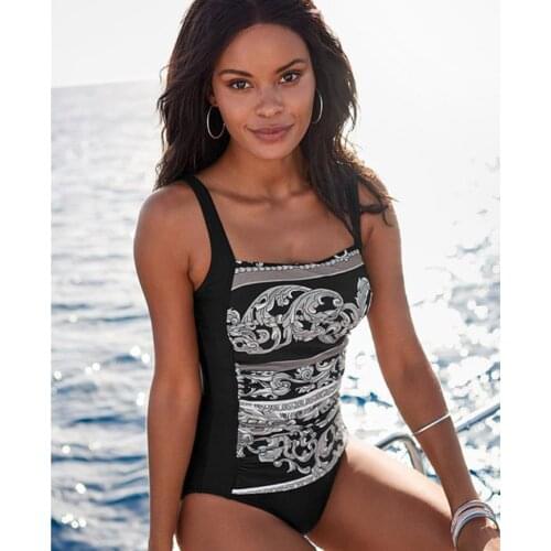 Yiiciovy 2021 Women Vintage Floral Printed Swimsuit Bikini Bodysuit Backless Off-Shoulder No-Sleeve Sling Beachwear Monokini