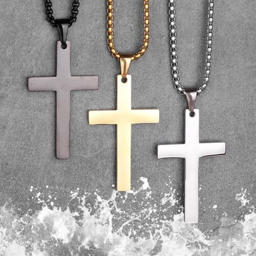 Gold Black Cross Simple Long Men Necklace Pendants Chain for Boyfriend Male Stainless Steel Jewelry Creativity Gift Wholesale