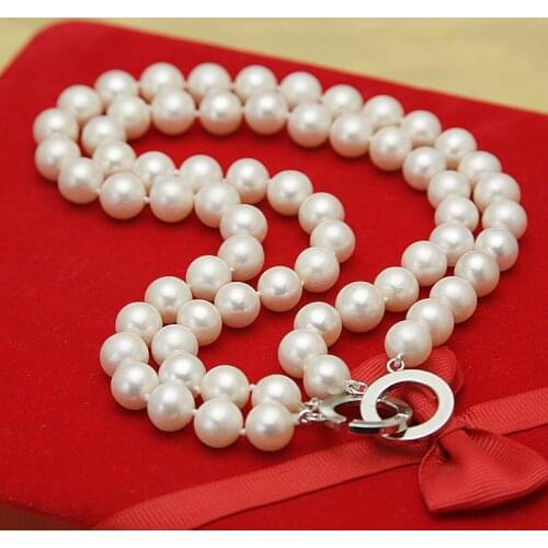 2 rows classic AAA+++ 9-10mm south sea white pearl necklace 18inch