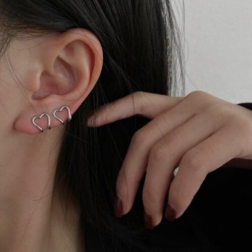 2021 Korea silver Color metal Geometric heart Ear Cuff Stackable Simple C-shape Ear Clip Earrings for Women aesthetic Jewelry