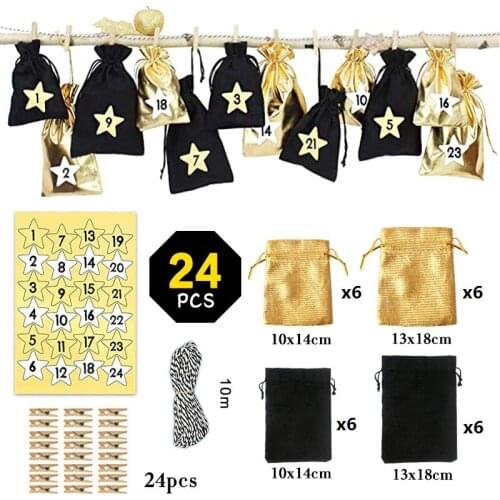 24PCS DIY Advent Calendar Countdown Linen Bags Children Gift Pouches Christmas Calendar Craft Container Set Hanging Pocket