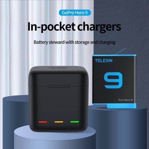 3-channel USB Battery Charger With C-cable For GoPro Hero 9 Black, Fully Compatible With Go Pro 9 Camera Chargers