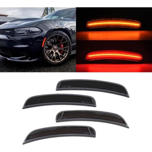 4x Smoked Lens Front Amber Rear Red Auto Fender Led Side Marker Lights For Dodge Charger 2015 2016 2017 2018 2019