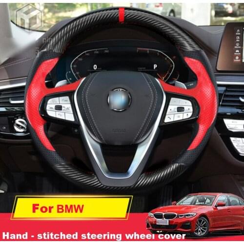 Hand Sewing Red Black Leather Car Steering Wheel Stitch on Wrap Cover For BMW X1 X2 X3 X4 X5 X6 5 Series 3/2/6/1/7 Series
