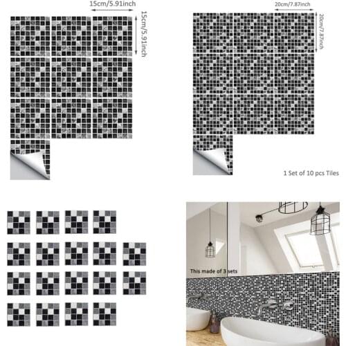 Black and White Mosaic Tile Stickers Self Adhesive Wall Sticker for Kitchen Bathroom Floor Wall Decoration