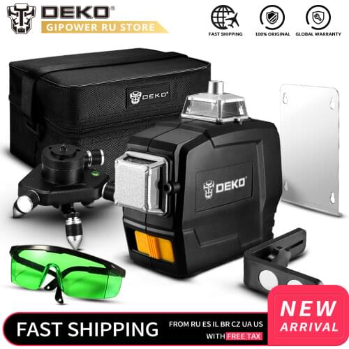 DEKO DC Series 12 Lines 3D Laser Level Self-Leveling 360 Degrees Horizontal and Vertical Cross Super Powerful GREEN Laser Beam