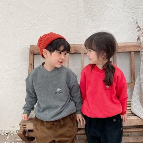 Childrens sweatshirt 2019 new autumn and winter solid color long-sleeved boy sweatshirt girl fashion clothes baby cute clothes