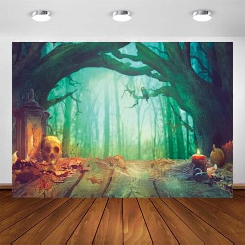 Yeele Halloween Backdrop Skull Spider Leaves Web Wooden Floor Background Baby Photographic Photography Photo Studio Photophone