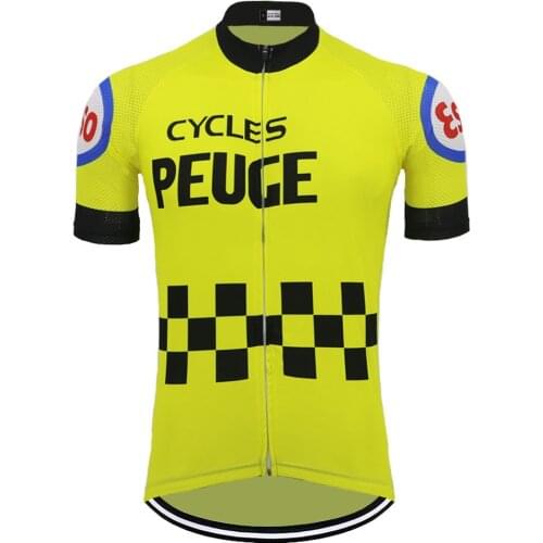 Retro Men Pro Racing Cycling Jersey Short Sleeves Yellow Outdoor Sports Bicycle Clothes Mtb Top Quality Bike Team Wear Highway