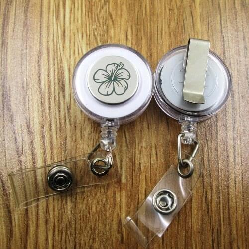 Hawaiian Flower ID Badge Reel gift for him/her friend family retractable recoil id badge holder work fun