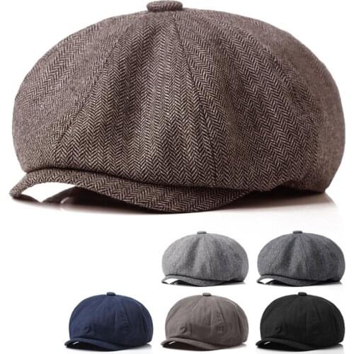 Beret hat men Peaky Blinders cap artist hat Autumn New Vintage Herringbone Octagon Cap WomenS Casual Pumpkin Hat