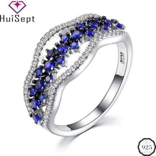 HuiSept Trendy 925 Silver Ring for Womem Sapphire Gemstone Zircon Jewelry Ornament Ring for Wedding Promise Party Gift Wholesale