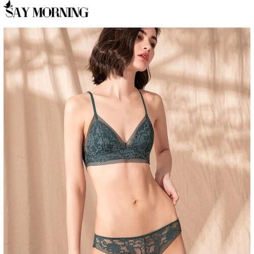 SAY MORNING Hot Sale French Lace Sexy Bra & Brief Sets Sexy Lace Lingerie Set Women Intimates Thin Cotton Cup Underwear Set