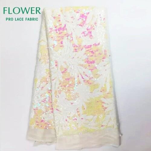 Beautiful White Sequins Net Lace Fabric 2019 New Fashion High Quality Mesh Sequined Embroidered Lace Material Classical Fabrics