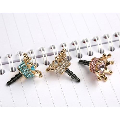 Mini 3.5mm Earphone Jack Crystal Rhinestones Cellphone Charms Audio Headphone Anti Crown Dust Plug Phone 3.5 AUX port Stopper