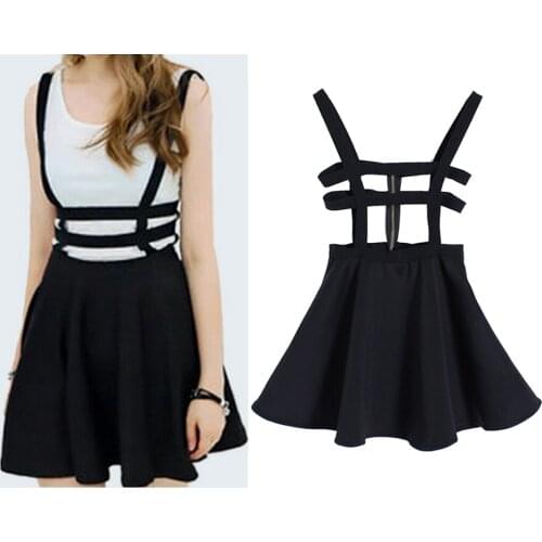 Fashion Bandage Mini Short Strap Empire Skirts Women Girl Black Playsuit Skater Suspender Skirts