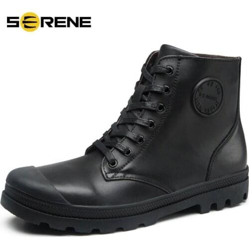 SERENE Brand Men Boots Tooling Shoes Size 38~44 Leather Ankle Boots Lace-Up Zip Casuals Top Quality Cow Boots Men Shoes XR-3270