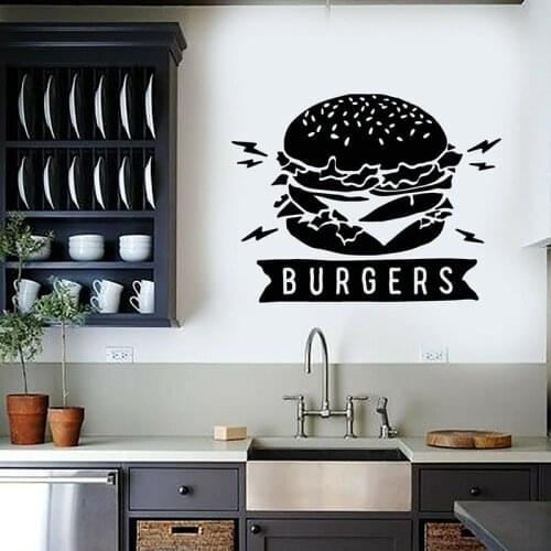 Burgers Wall Decal Fast Food Restaurant Dining Room Interior Decoration Art Door Window Vinyl Stickers Snack Cart Wallpaper E604