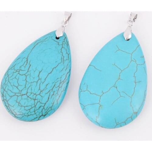 Natural Stone Green Howlite Water Drop Shape Pendant Necklace Fit Women Men Charm Healing Jewelry 1PC D550