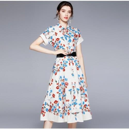 WTIANYUW 2021 New Women Casual Vintage Floral Print Summer Shirt Dress Fashion Single Breasted Midi Long Party Dresses Vestidos