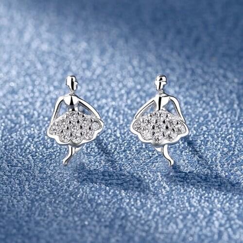New Beautiful Womens Dance Stud Earrings Silver Plated Exquisite Zircon Stud Earrings Dance Lovers Party Jewelry Gift
