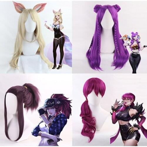 Hot Game LOL KDA Cosplay Wig Akali Ahri Evelynn Kaisa Cosplay Wig Heat Resistant Synthetic Wig Halloween Carnival Party Cos Wigs
