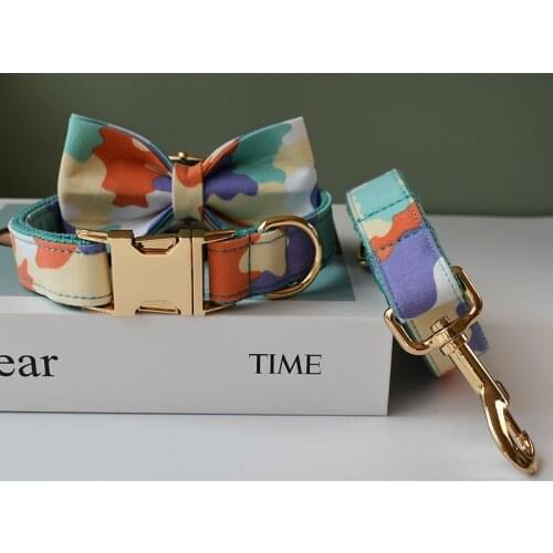 Personalized Dog Collar Leash For Medium Big Dogs Pet Necklace With Bow Tie Adjustable Metal Buckles Christmas Decorations Gifts