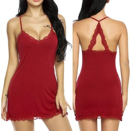 Sexy Nightdress Deep V Lace Sleepwear Nightwear Women Lingerie Silk Satin Night Dress Sleepwear Women Nighties Sleeveless