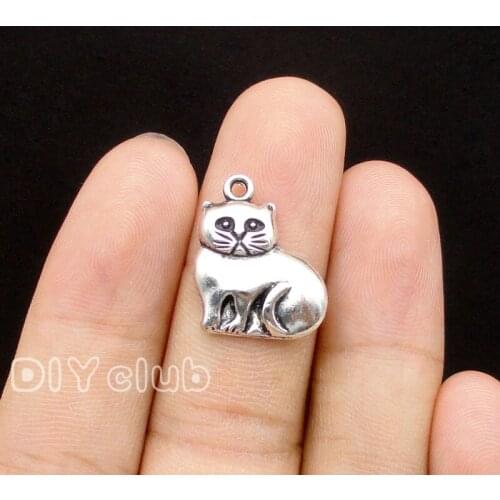 100pcs-Antique Silver Cat Charms Pendant 19x15mm