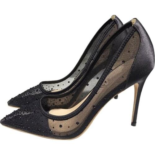 Transparent net shoes sexy pumps diamond 12cm high heel nightclub pointed toe woman party shoes rhinestone SJ001 CHENSIR9