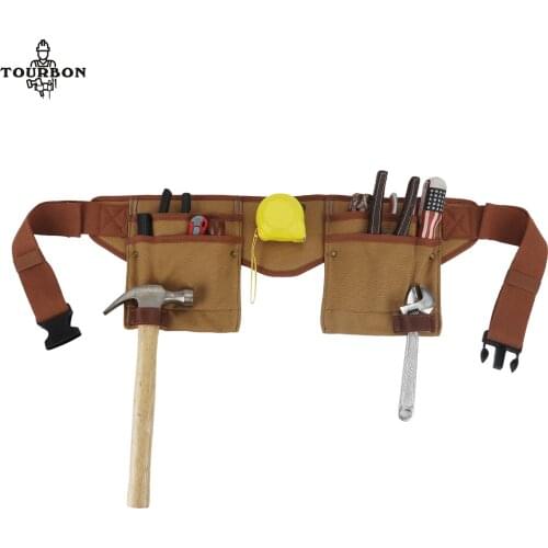 Tourbon Canvas Electrician Tool Belt Pouch Carpenter Construction Holder Multi Pockets Organizer Waist Belts